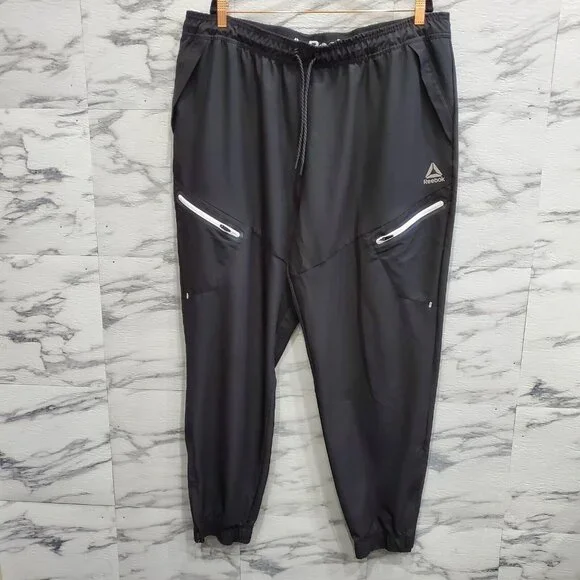 Reebok Joggers Sweatpants Men Size 3XL Black Zip Pockets and Ankles  Drawstring